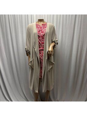 Picadilly Open Front Duster Cardigan Womens Size XL Taupe Stretchy Layering